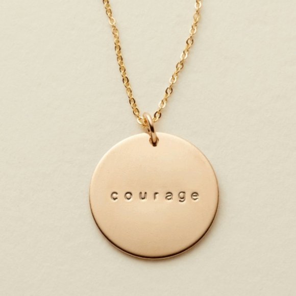 "Courage" Minimalist Mantra/Quote Simple Pendant/Disc Self-Love Gift Necklace - Picture 1 of 12